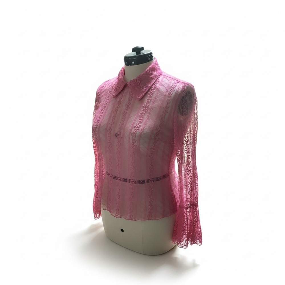 Pink Lace Button-Up Women's Top